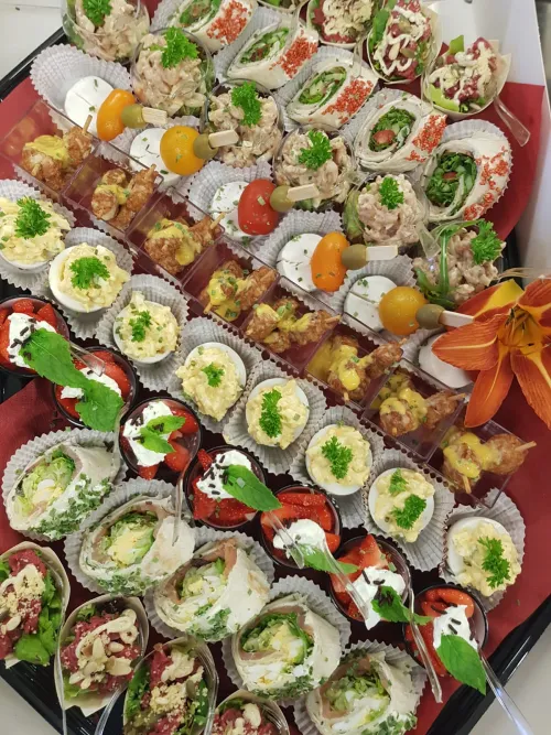 Schaal met wraps en koude hapjes
